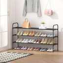 3 Tier Long Shoe Rack for Closet, Screw Fastened Plastic Connector Shoe Storage Organizer, Non-Woven Fabric Metal Shoe Shelf, Holds 24-28 Pairs for Entryway, Front Door Entrance, Bedroom