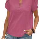 Women's Summer Tops Petal Short Sleeve V Neck Blouses Dressy Casual Fitted Cute Solid Shirts 2025 (Green, M)