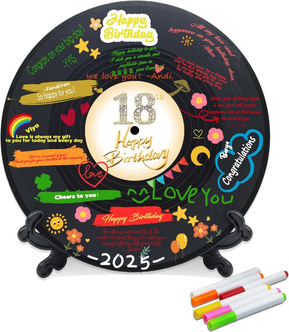Vinyl Record Sweet 18 Birthday Decorations 11.6"X11.6", 18th birthday decorations Party Favor Sign Poster, 18th Birthday Guest Book Alternative, Great Sweet 18 Gifts for Girls or Boys (18 Years Old)