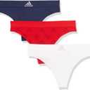 adidas womens Seamless Thong Underwear 3-pack (Medium, Vivid Red Logo/White/Night Indigo)