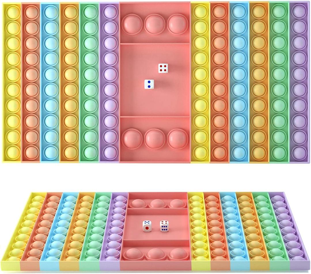 Big Pop It Fidget Game Chess Board with Dice, Portable Poppit Macaron Push Bubble Fidget Sensory Toy, Popit Fidget Trading Games Rubber Popper Game for Kids and Adults, Stress Relief Chessboard