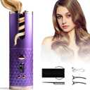 Automatic Curling Iron, Hair Curling Iron for Hair Styling, Cordless Auto Hair Curler, with 6 Temps and Timers, Auto Shut-Off, Fast Heating, Rechargeable Cordless Hair Curler 1 (Purple)