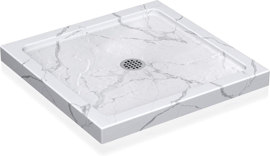 KPUY 36'' X 36'' Shower Base Pan with Center Drain, Carrara White