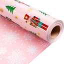 Retrify Nutcracker Christmas Wrapping Paper Roll, 17 Inches x 32.8 Feet Pink Gift Wrap for New Year Holiday, Christmas Tree/Snowflake/Star Design