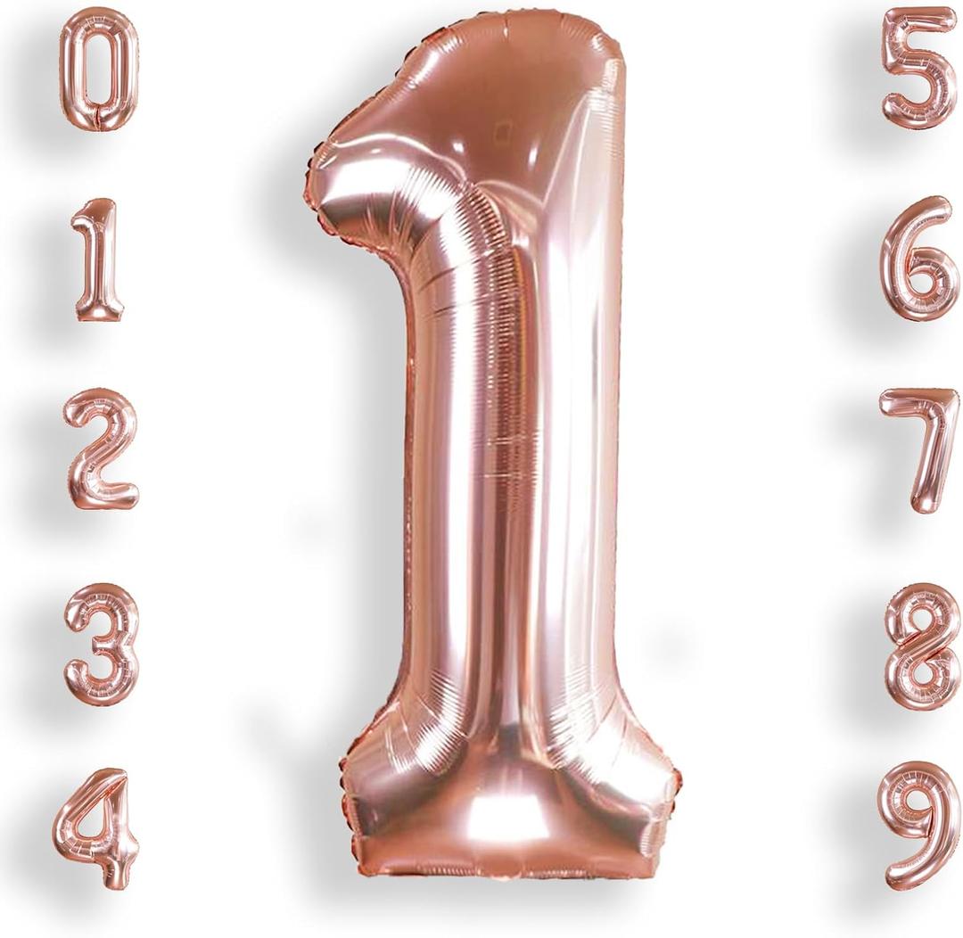 AULE 40 Inch Big Rose Gold 1 Balloon Number Large Foil Helium Number Balloons 0-9 Jumbo Giant Happy 1st Birthday Party Decorations for Boy or Girl Huge Mylar Anniversary Party Supplies