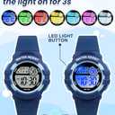 Juboos Kid's Digital Watch for Boys and Girls, Waterproof LCD Digital Sports Kids Watch with 7 Color LED Lights, Stopwatch, Alarm (Dark blue)
