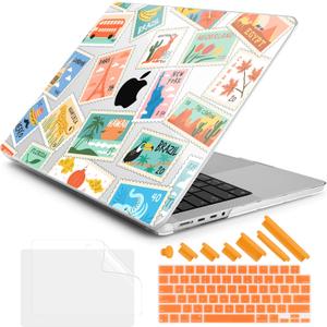 DONGKE Compatible with MacBook Pro 16 Inch Case (2026-2021 Release, M5 M4 M3 M2 M1 Pro/Max Chip), Plastic Hard Shell Cover with Keyboard Cover & Screen Protector for MacBook Pro 16", Post Stamps
