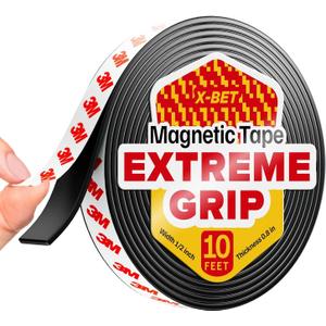 Super Sticky Magnetic Tape (10 feet x 1/2 inch) - Stong Magnet Strip with Adhesive Backing for DIY & Crafts - Easy to Cut and Mount on Fridges, Whiteboards & More