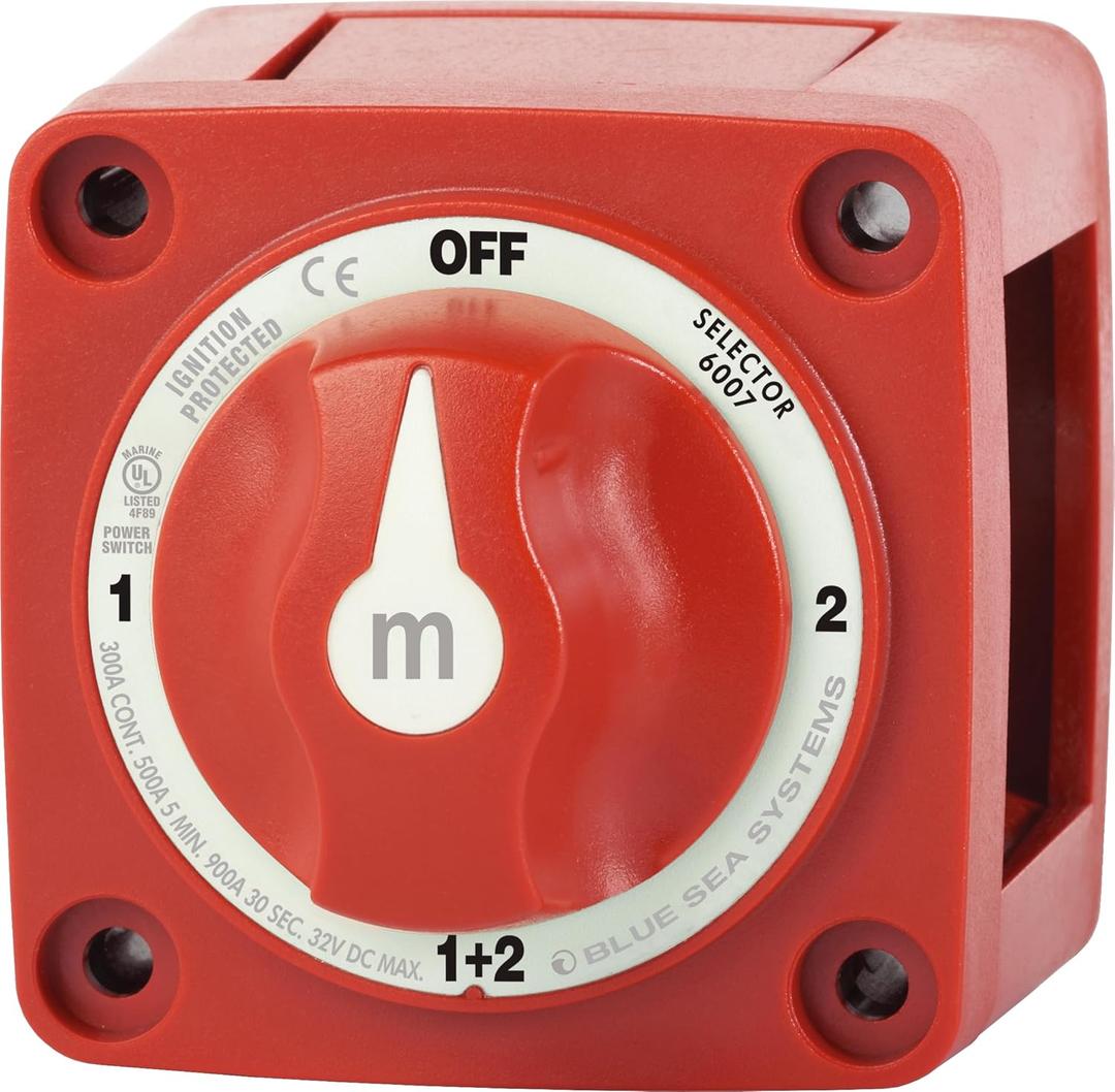 Blue Sea Systems 4Position Mini Selector Battery Switch, Red, 6007 mSeries
