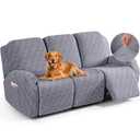TAOCOCO Recliner Sofa Covers Stretch Reclining Couch Cover, Jacquard Recliner Couch Cover for 3 Seat Furniture Protector Sofa Slipcovers with Elastic Bottom for Kids, Pets (Light Grey)