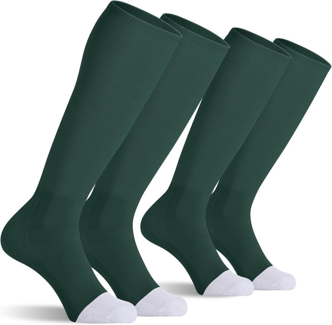 CELERSPORT 2 Pack Baseball Soccer Softball Socks For Youth Kids Men Women Multi-sport Tube Socks, Green, X-Small