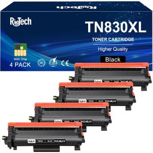 RitoTech TN830 TN-830XL Black Toner Cartridges - for Brother TN830 TN-830 TN-830XL TN830XL 830 830XL for Brother HL-L2460DW DCP-L2640DW HL-L2400D MFC-L2820DW HL-L2405W Printer, 4 Pack (with Chip)