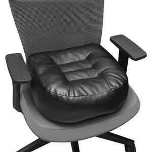 YOUFI Leather Seat Cushion Extra-Thick Booster for Office Chair to Rise Height - Full Filling for Support - with Breathable Cover, Handle and Buckle - Relieves Back Pain  18"x16"x6" (Black)