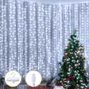 Ollny Fairy Lights Curtain 200 LED 6.6x6.6ft, USB Cool White Christmas Curtain Lights with Hook, Waterproof Window Lights for Bedroom Backdrop Wall Outdoor Indoor Decorations