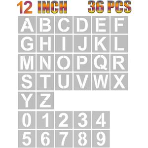 YEAJON 12 Inch Letter Stencils and Numbers, 36 Pcs Alphabet Art Craft Stencils, Reusable Plastic for Wood, Wall, Fabric, Rock, Chalkboard, Signage, DIY School Projects (12 Inch)