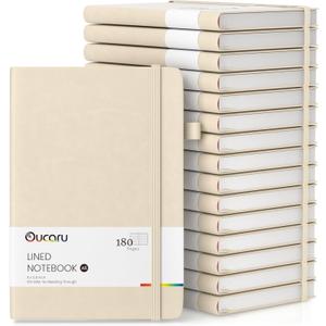 Oucaru Lined Journal Notebook, 16 Pack, 180 Pages, A5 Journals for Writing, 100 GSM Thick Paper, Small Notebooks Daily Journal for Women Men Work, Business, School, Travel Supplies (Beige)