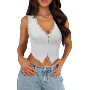 Sexy Lace Top for Women Summer V Neck Sleeveless Y2K Going Out Corset Tank Tops M