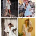 AlvaQ Dress for Women Long Sleeve Short Mini Dress Deep V Neck Ruffle Flowy Sundress Fashion 2025 White, Large