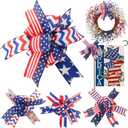 4 Pcs Patriotic Wreath Bows 10 x 12 4th of July Red White Blue Stripe Stars Wired Ribbon America Flag Bows for Independence Day Indoor Outdoor Tree Topper Wreath Home Decor