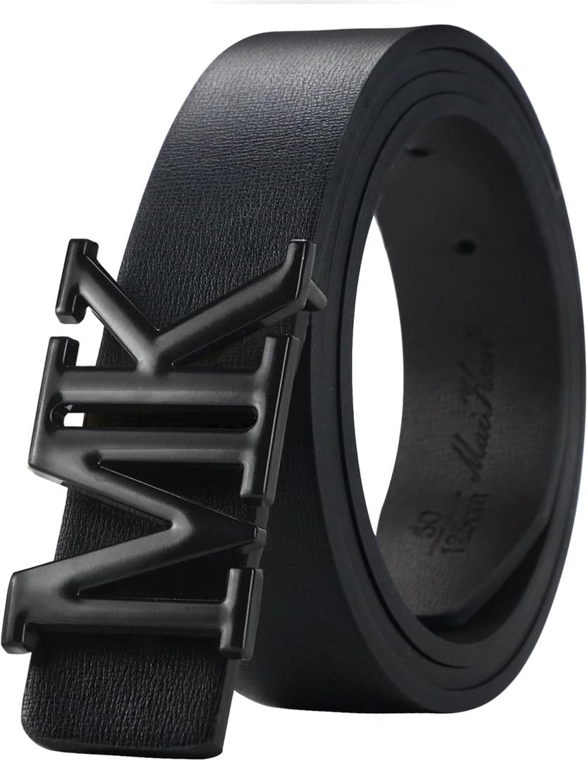 maikun Mens Dress Leather Belt, 1.3'' Width Casual Black Belt for Men (Black) Size 45 (1150mm)