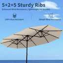 15FT Double Sided Patio Umbrella with Base Included Large Outdoor Market Umbrella with Crank Handle, UV Resistant Canopy, Sturdy Frame for Garden, Poolside, Deck, Beige
