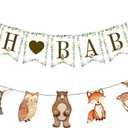 Woodland Oh Baby Banner for Baby Shower Decorations Forest Theme Birthday Party Supplies Woodland Animal Baby Show Party Decorations