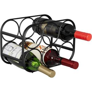 Buruis 6-Bottle Wine Rack, Modern Metal Countertop Wine Holder Stand for Kitchen, Pantry & Cabinet Storage, No Assembly Required, Black
