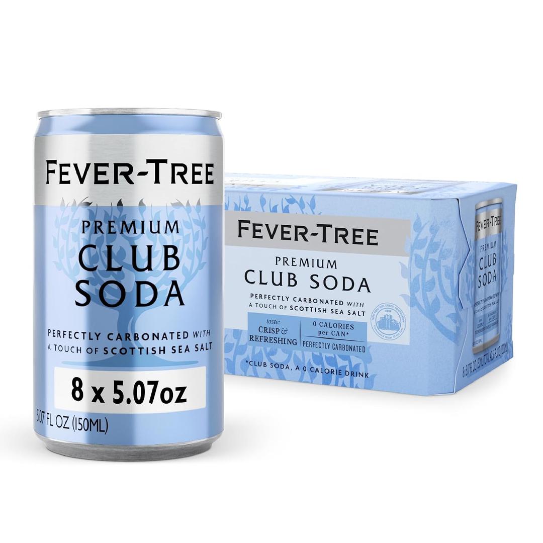 Fever-Tree Club Soda Premium Zero Calorie Mixer for Cocktails and Mocktails, 5.1 fl oz Cans, Pack of 8 Naturally Sourced, Non-GMO (EXP 09/11/26)