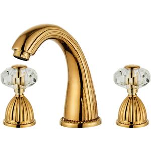 Gold Bathroom Faucet Antique Brass Three Holes Widespread Crystal Handle Bathroom Sink Faucets Retro Vintage Lavatory Vanity Faucet (Type 2 Gold)