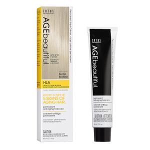 AGE beautiful Permanent Hair Color Dye Liqui Creme | 100% Gray Coverage | Anti-Aging Haircolor | Biotin for Thicker, Fuller Hair | Professional Salon Coloring (HLA High Lift Ash Blonde)
