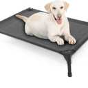 Garnpet Elevated Dog Bed for Large Dogs, Raised Dog Cot Fits Up to 120 LBs, Heavy Duty Pet Cots with Durable Supportive Teslin Recyclable Washable Mesh, Indoor & Outdoor Pet Bed, Dark Grey