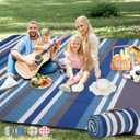 Picnic Blankets Outdoor Extra Large - 80"x80" Waterproof Beach Blanket, Machine Washable 3-Layer Foldable Park Mat with Sandproof Backing for Grass, Hiking, Travel, Concerts, Indoor (BlueStrip)