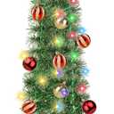 5 Ft Pop Up Christmas Tinsel Tree with Timer Warm White & Multi Color Change Lights Battery Operated Pencil Christmas Slim Tree with 25 Ball Ornaments & Star Xmas Home Indoor Holiday Decor (Green)