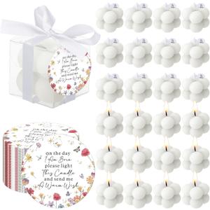 MTLEE 24 Sets Wildflower Baby Shower Favors Small Bubble Candles Baby Shower Favors for Guests Tea Candles Bulk with Stylish Ribbons Cards Gifts Party Decoration(White,Wildflower)