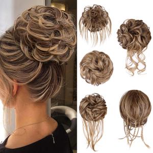 5 PCS Messy Bun Hair Piece for Women Scrunchies Ponytail Extension with Elastic Rubber Band Hair Pieces for Updos Fake Hair Buns Hair Piece Accessories Set for Women (Light Ash Brown Mixed Golden Brown)