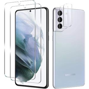 Galaxy S21 Tempered Glass Screen Protector + Camera Lens Protector [ 2 + 2 Pack ][Case Friendly] [Anti-Scratch] [Ultrasonic Fingerprint Unlock] Clear HD Glass Protective Film for Samsung Galaxy S21 (Transparent)