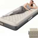 KASIMO Single Inflatable Mattress, TPU Airbed with Built-in Battery Removable Pump, Self inflating Blow up Bed with Pillow, Strong Support All Night,No Lost Air for Home Guests Camping(190x90x22cm)