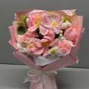 Crochet Flower Bouquet, Pink Handmade Knitted Flowers with Lights & Vase, Crochet Tulips Galsang Liliy Rose Daisy Flower for Mothers Day Graduation Wedding Lover Teacher Anniversary Birthday Gifts, 14.57"D x 3.54"W x 10.24"H