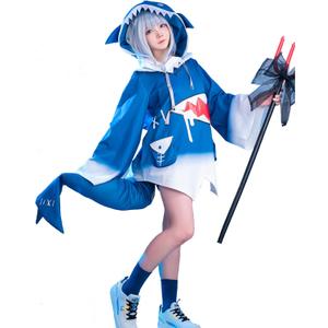 Nuoqi Gawr Gura Cosplay Costume Gawr Gura Shark Hoodie Jacket Outfit with Fish Tail (Small-Medium)