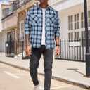 COOFANDY Men's Flannel Plaid Shirts Long Sleeve Casual Button Down Shirt with Pockets (Blue, 4XL)