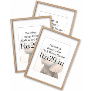 UPWOIGH Beige Solid Oak Wood Picture Frames, 16 x 20 Inch, Set of 3