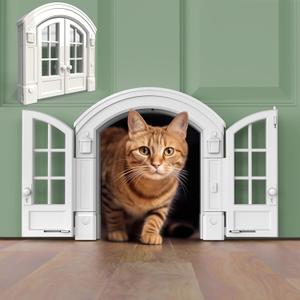 Purrfect Portal French Cat Door - Stylish No-Flap Cat Door Interior Door for Average-Sized Cats Up to 20 lbs, Easy DIY Setup, Secured Installation in Minutes, No Training Needed, 7.13 x 8.32 (White)