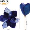 Sea Team 6-Pack Artificial Glitter Poinsettia, Magnolia Flower Sticks, Christmas Flower Ornaments, Floral Stems, Picks, Branches, Xmas Tree Decorations for Holiday, Party, Wedding, 10-inch, Blue