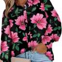 Eytino Women Plus Size Tops Summer V Neck Long Sleeve Button Down Pleated Business Work Blouse Shirts (1X-5X) (Z5 Black)