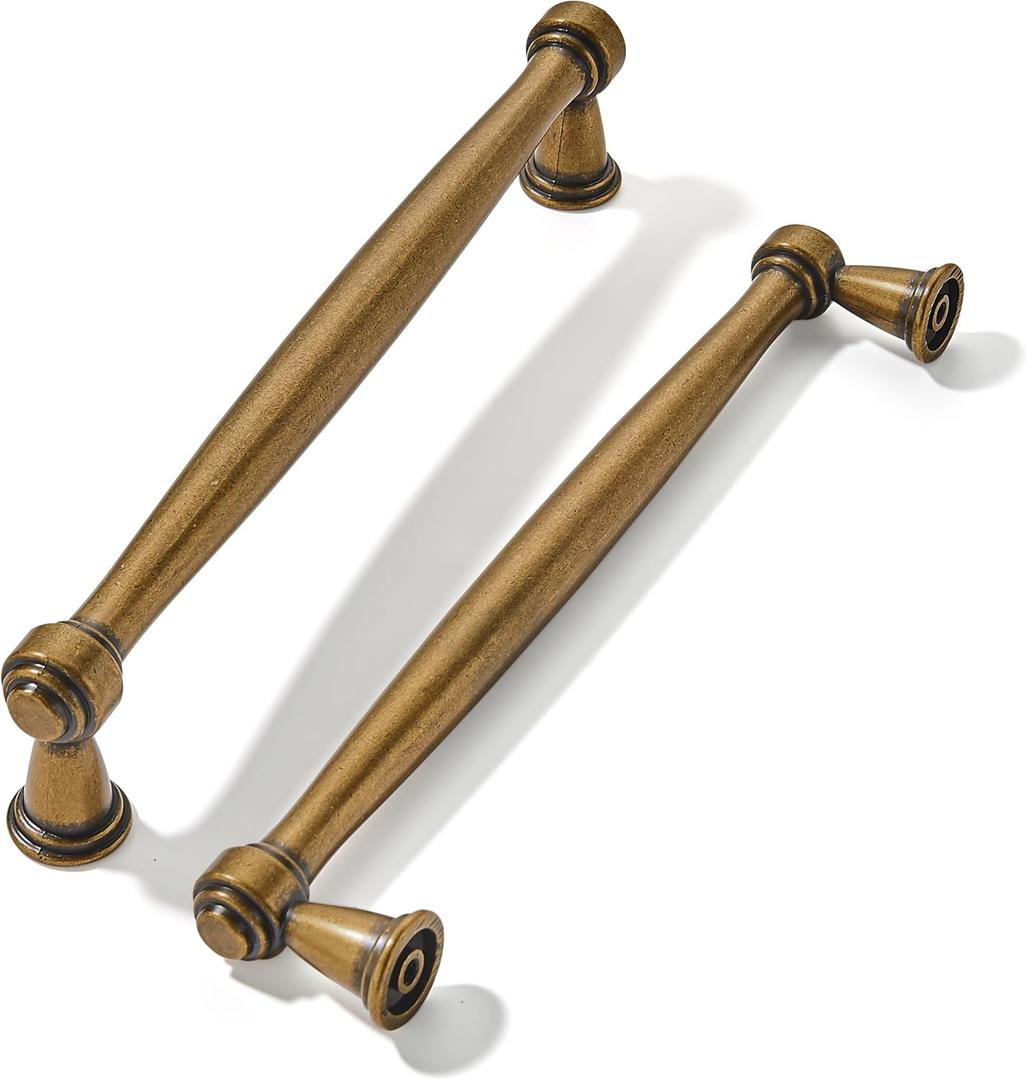 khtumeware 10 Pack 5 inch Antique Brass Cabinet Pulls Handles Vintage Drawer Pulls Solid Cabinet Hardware Aged Kitchen Handles for Cabinets Cupboard Handles Drawer Handles (5 Inch(128mm) Hole Center)