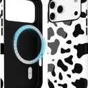 Svanove for iPhone 17 Pro Max Case Cow Print, Compatible with Magsafe Magnetic Phone Case, Girly Cute Trendy Retro Animal Print Aesthetic Design Glossy Hard Shell Plastic Case for Women, Black