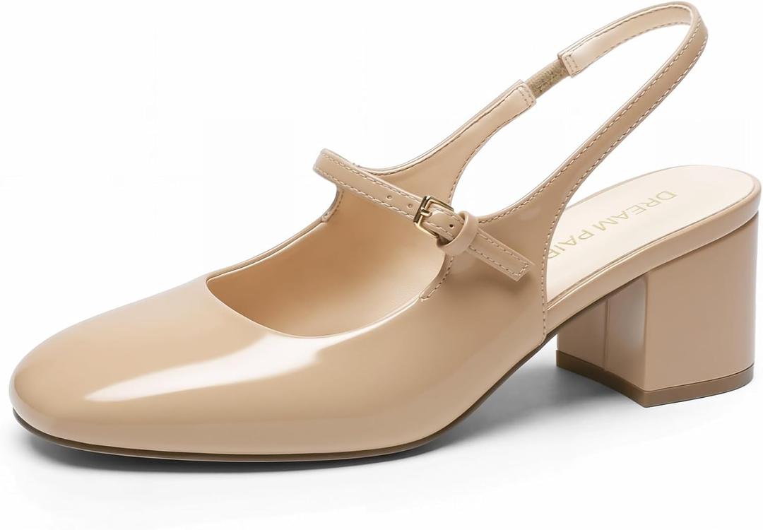DREAM PAIRS Women's Mary Jane Low Chunky Heels Slingback Closed Square Toe Dress Shoes Wedding Party Work Office Pumps Shoes, Size 8.5