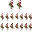 20 PCS Red Berry Pine Cones - Artificial Pine Branches Holly Stems Evergreen Christmas Berries Picks, Decoration for Xmas DIY Crafts Wreath Garland Winter Holiday Dcor