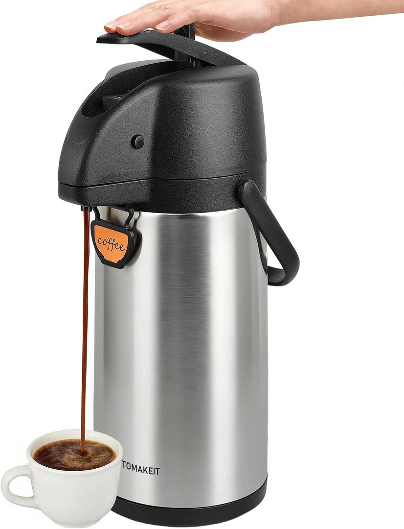 TOMAKEIT Airpot Coffee Dispenser Thermal with Pump,3L/102 Oz Insulated Stainless Steel Large Airpot Coffee Carafe Lever Action for Hot/Cold Water,Thermal Carafe for Hot Cocoa for Parties
