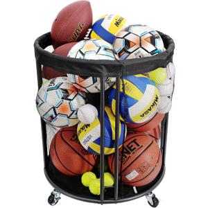 Ball Storage Bin, Sports Ball Storage Cart, Ball Holder with Wheels for Basketball, Soccer, Garage, School, Indoor, Outdoor Ball Basketball Storage Rack Upgraged (XL)
